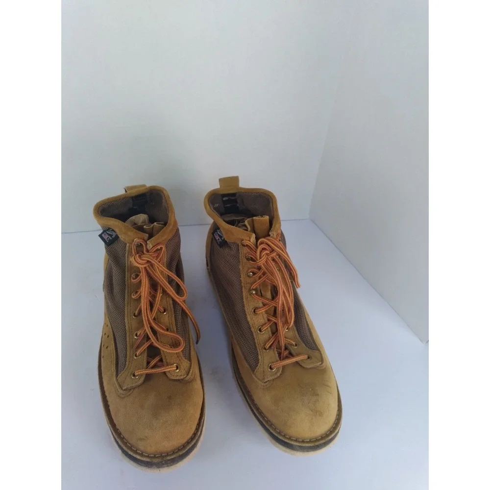 Danner Suede Mesh Work‎ Boots Tan Brown Made in USA Mens Lace Up Utility Boots